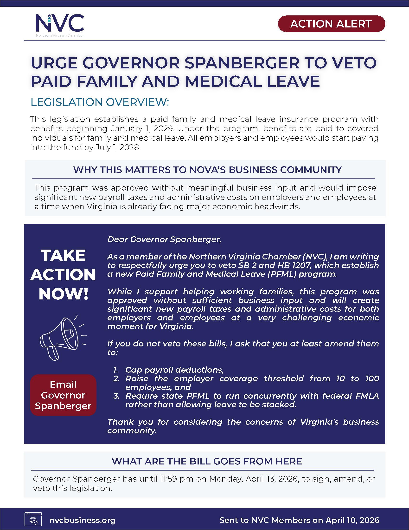 April 2026 - Veto Paid Family and Medical Leave Program